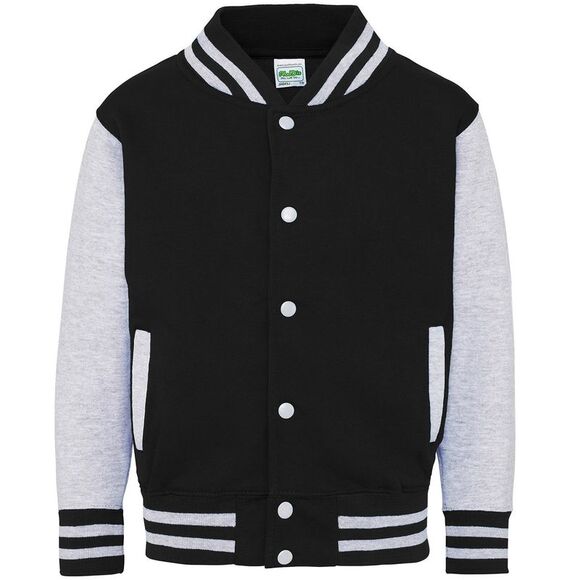 Awdis Childrens/Kids Varsity Jacket / Jet Black/Heather Grey